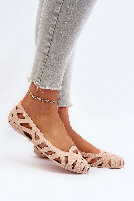 Luxury women's rubber ballerina flats by Step in style featuring decorative intertwined stripes and a flat heel, perfect for summer elegance.