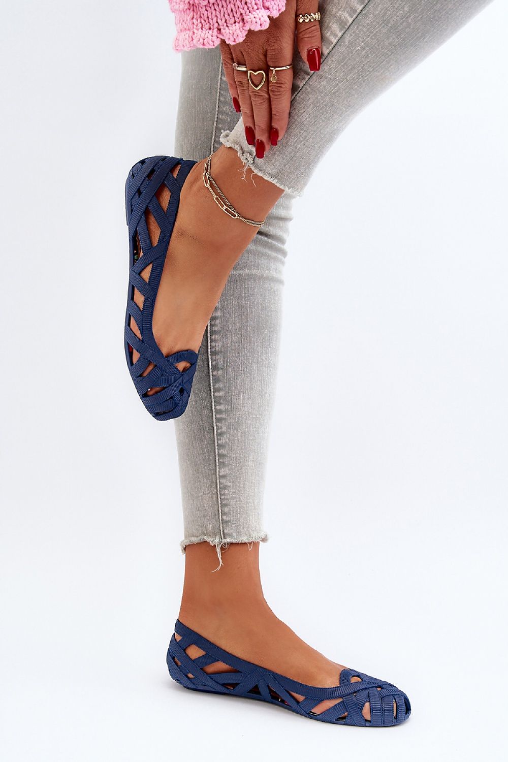 Luxury women's rubber ballerina flats by Step in Style, featuring decorative intertwining stripes and a flat heel design.