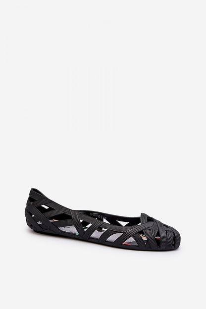 Elegant luxury women's rubber ballerina flats by Step in Style featuring decorative intertwining stripes and an almond nose design, perfect for warm weather.