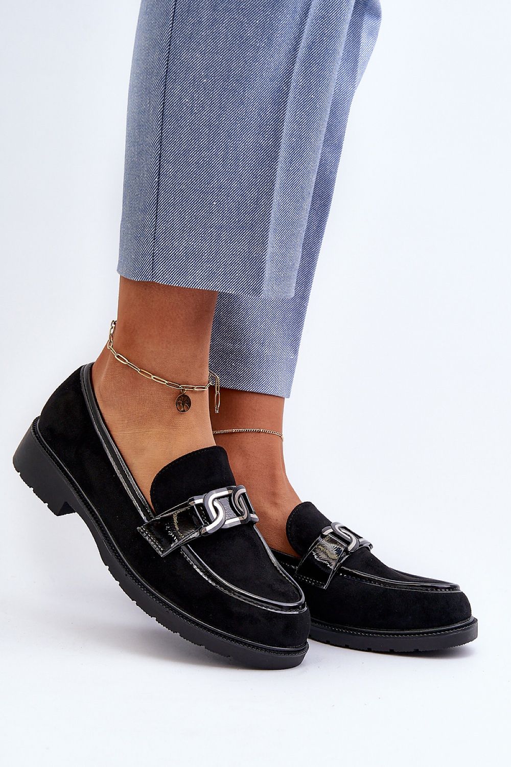 Elegant women's moccasins by S.Barski featuring luxurious suede material and eye-catching ornamental detail, perfect for sophisticated style and comfort.