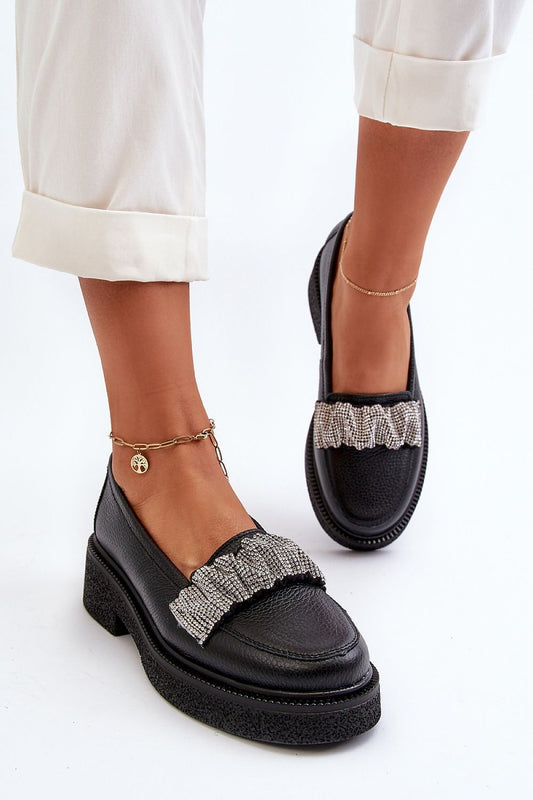 Elegant women's leather moccasins with zircon embellishments by Step in Style, showcasing luxurious design and comfort.