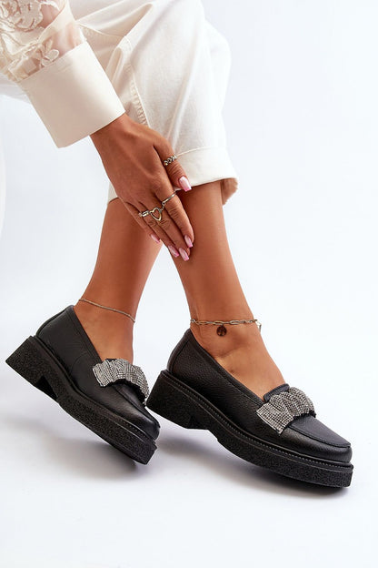 Elegant women's leather moccasins with zircon embellishment by Step in Style, showcasing a luxurious design and comfort insole, perfect for sophisticated occasions.