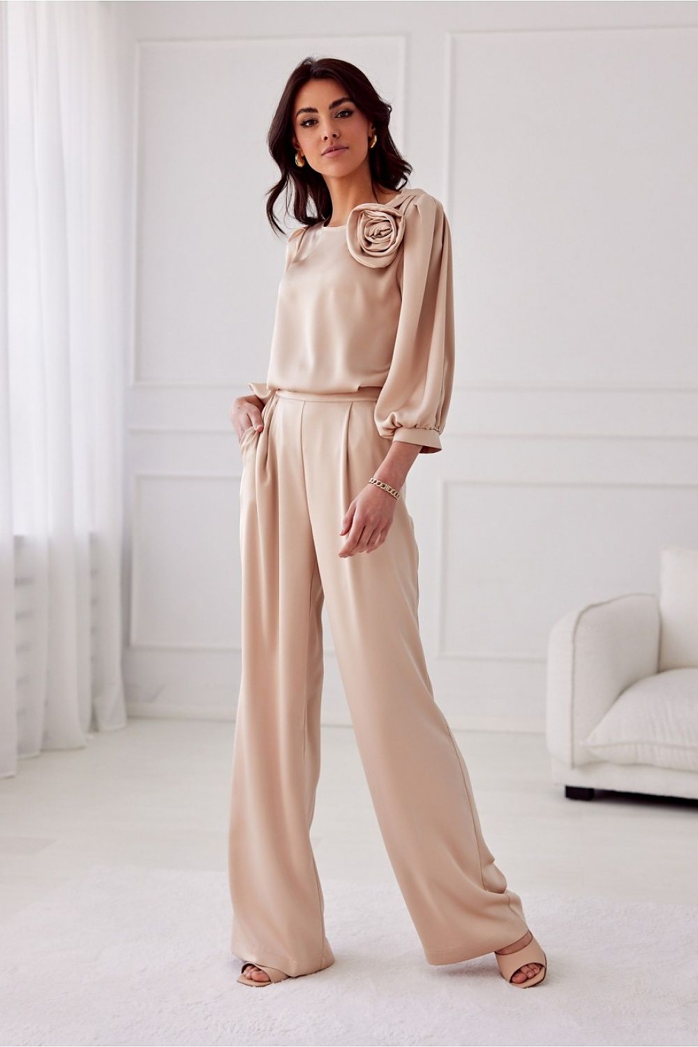 Stylish and modern Roco Fashion Elsa Satin Trousers featuring a flattering silhouette, ideal for both formal and casual settings.