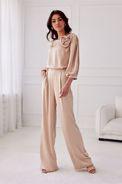 Stylish and modern Roco Fashion Elsa Satin Trousers featuring a flattering silhouette, ideal for both formal and casual settings.