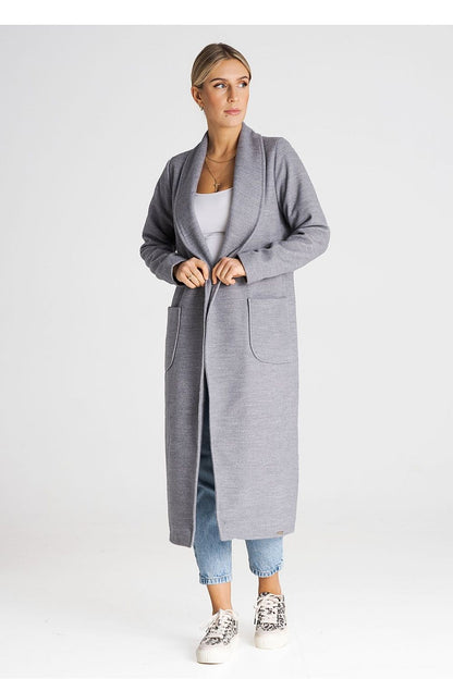 Luxurious long sleeve coat by Figl featuring a stylish design with spacious patch pockets.