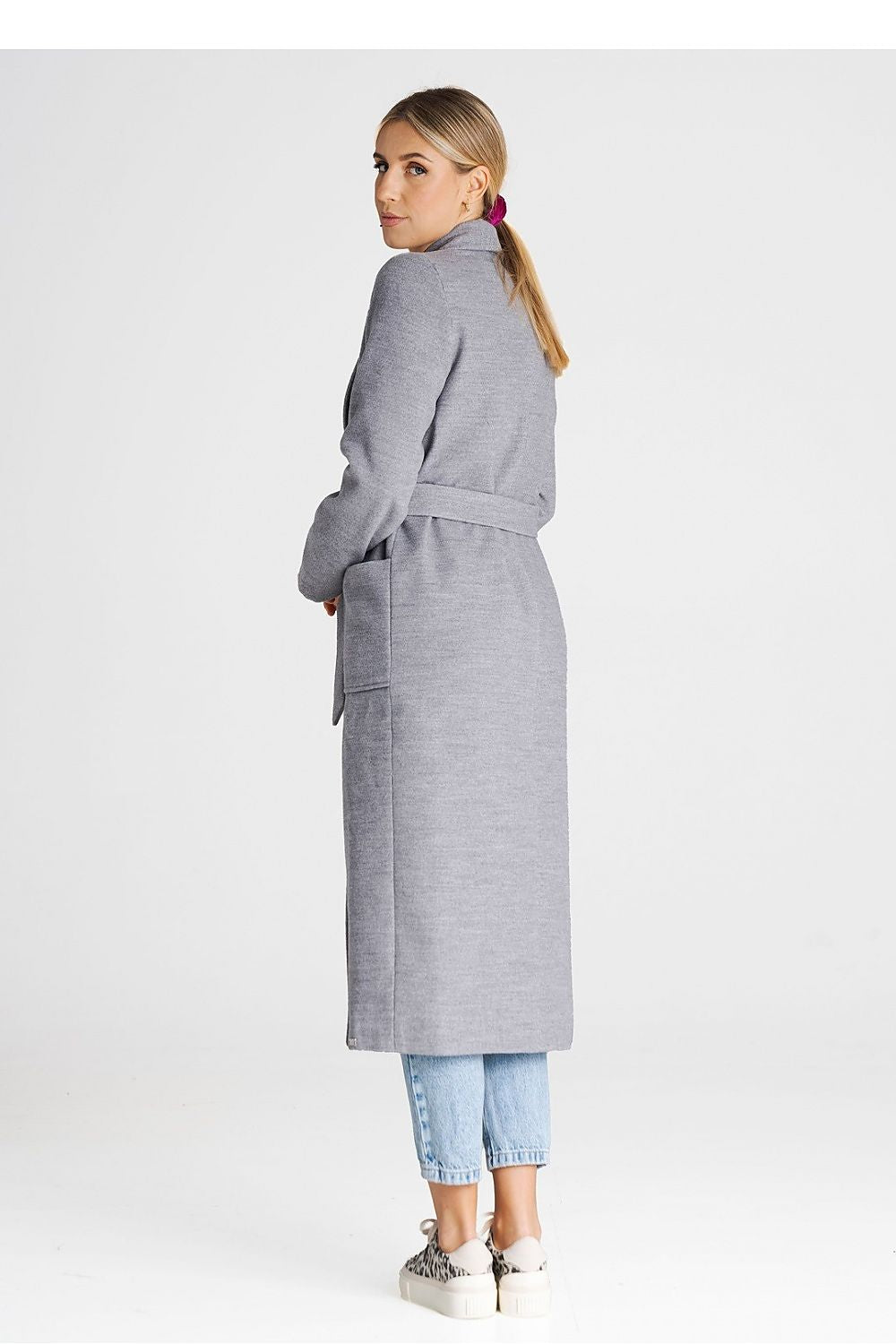 Chic polyester and viscose blend long coat by Figl, available in sizes XS to L for a tailored fit.