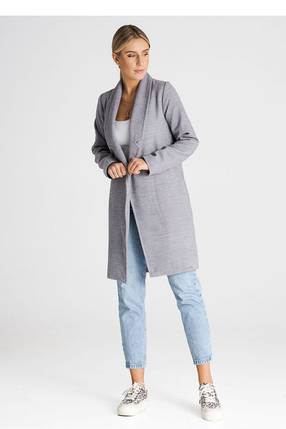 Luxury Figl unbuttoned coat featuring a large lined collar, designed with inner pockets, perfect for versatile styling.