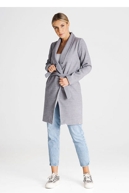 Luxury Figl coat featuring a large lined collar, designed for versatility, showcasing elegant unbuttoned style.