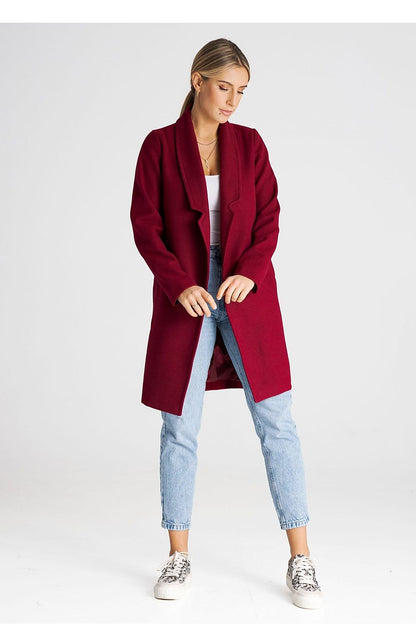 Luxury Figl coat featuring a large lined collar, designed with a versatile unbuttoned style and convenient inner pockets, perfect for sophisticated layering.
