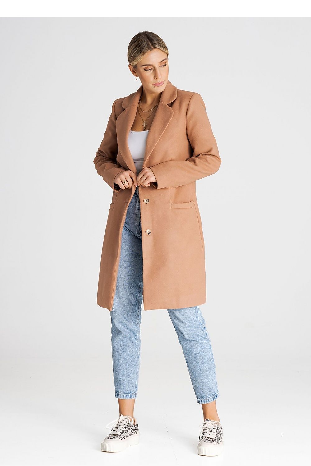 Figl Women's Long Coat with smooth lining, perfect for autumn and winter, exuding sophistication and warmth.