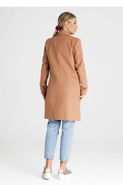 Detail view of Figl Women's Classic Long Coat, highlighting the exquisite craftsmanship and premium materials used.