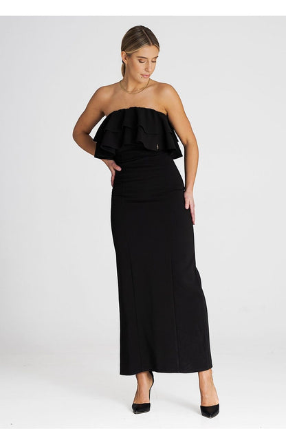 Stylish Figl maxi dress worn at a special occasion, featuring a stunning double ruffle neckline.
