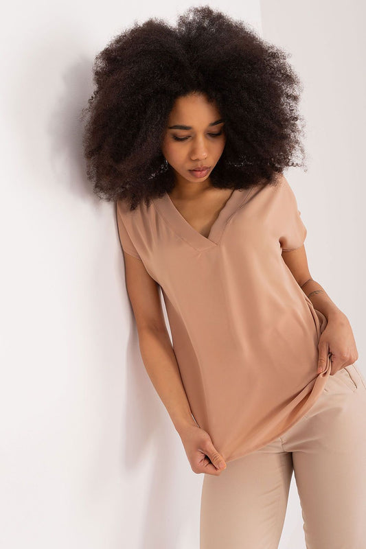 Luxury Casual Heart Neckline Blouse by BFG in elegant polyester, showcasing its unique heart neckline design, perfect for sophisticated everyday styling.