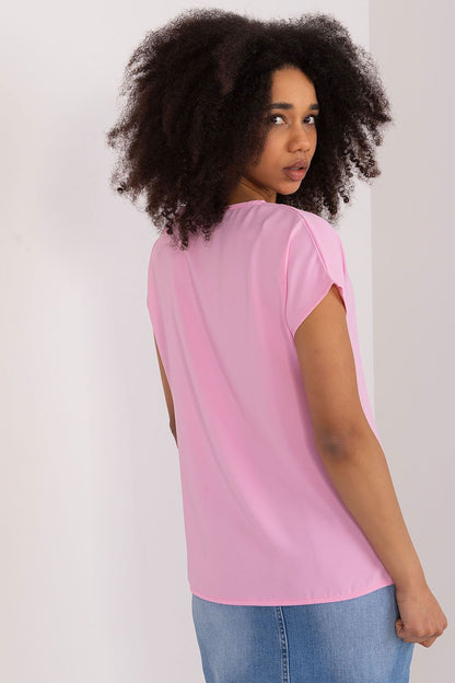 Luxury casual blouse featuring a heart neckline, crafted from smooth polyester by BFG, perfect for elegant everyday wear.