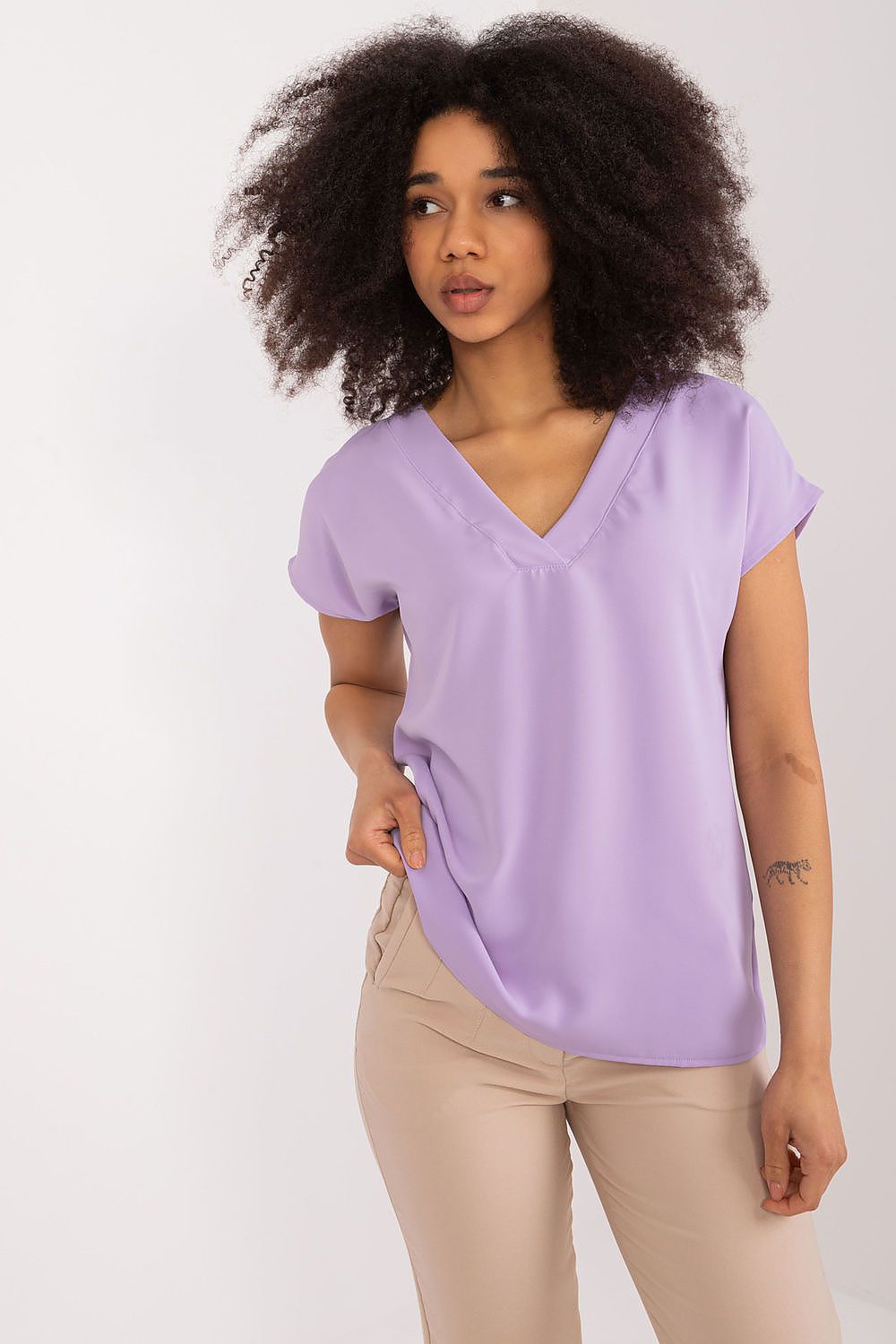 Close-up of the heart neckline detail on a luxury polyester blouse by BFG, designed for effortless elegance.