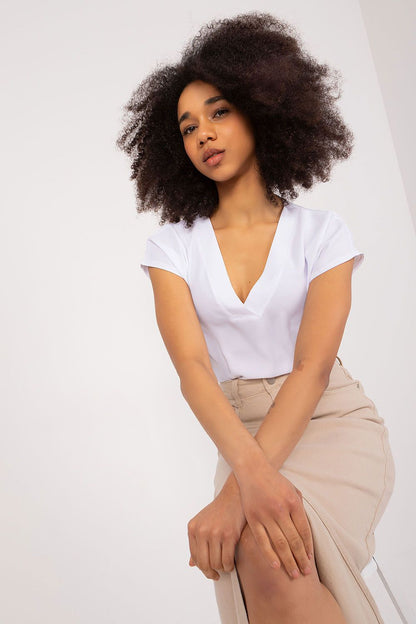 Luxury Casual Heart Neckline Blouse by BFG - Elegant polyester short sleeve top showcasing simplicity and feminine charm, perfect for everyday wear and warm days.