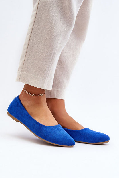 Stylish Step In Style eco-suede ballet flats, showcasing a slender design and natural leather footbed for exceptional support.
