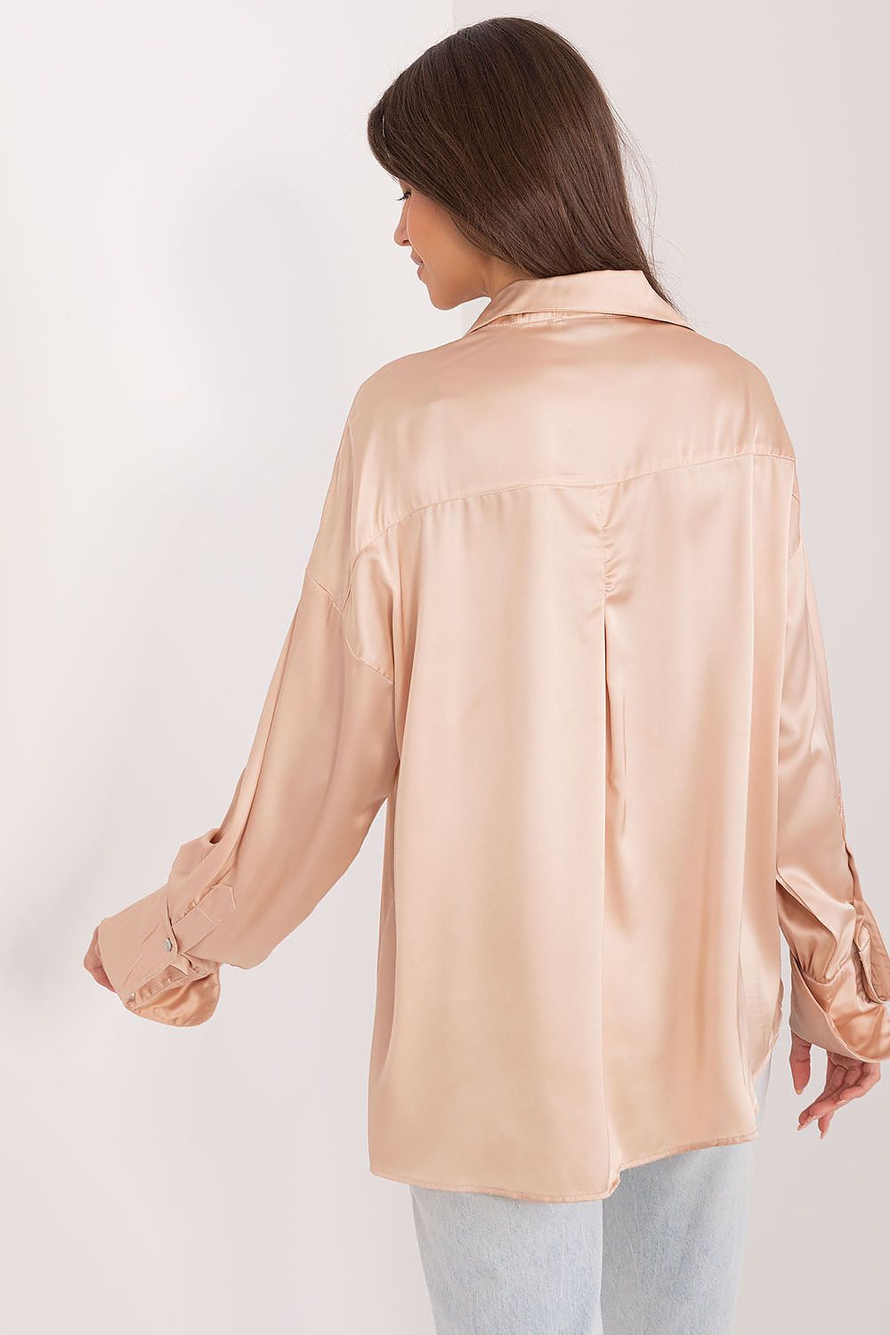 Elegant Women's Satin Long Sleeve Shirt by Fancy featuring a classic collar and chest pocket, perfect for formal occasions.