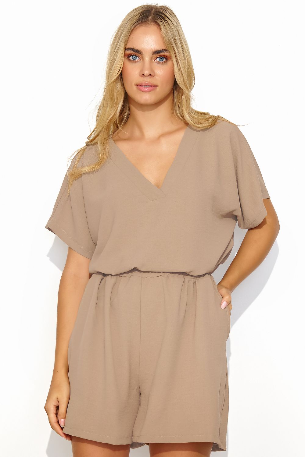 Elegant women's light and airy Makadamia set featuring a heart neckline blouse and elastic shorts in black, perfect for summer styling.