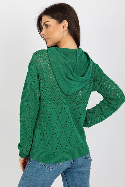 Elegant summer openwork sweater with hood by Badu, showcasing a delicate design in a lightweight cotton blend, perfect for casual chic outfits.