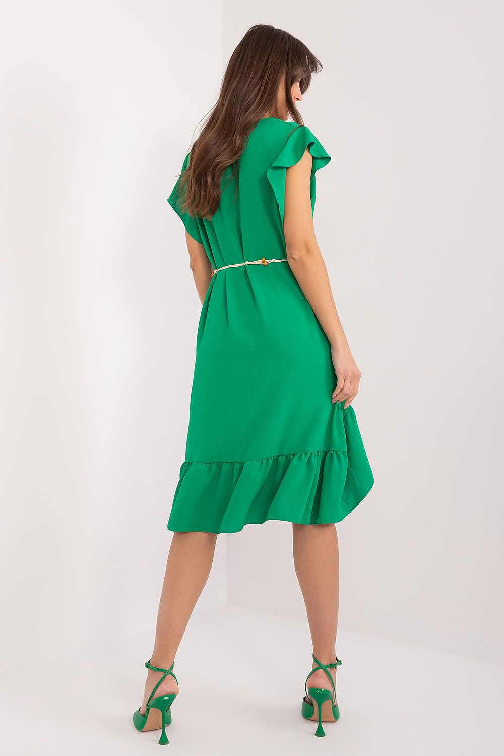 Stunning ruffled sleeve detail of the asymmetrical daydress by Italy Moda, crafted for effortless summer styling.