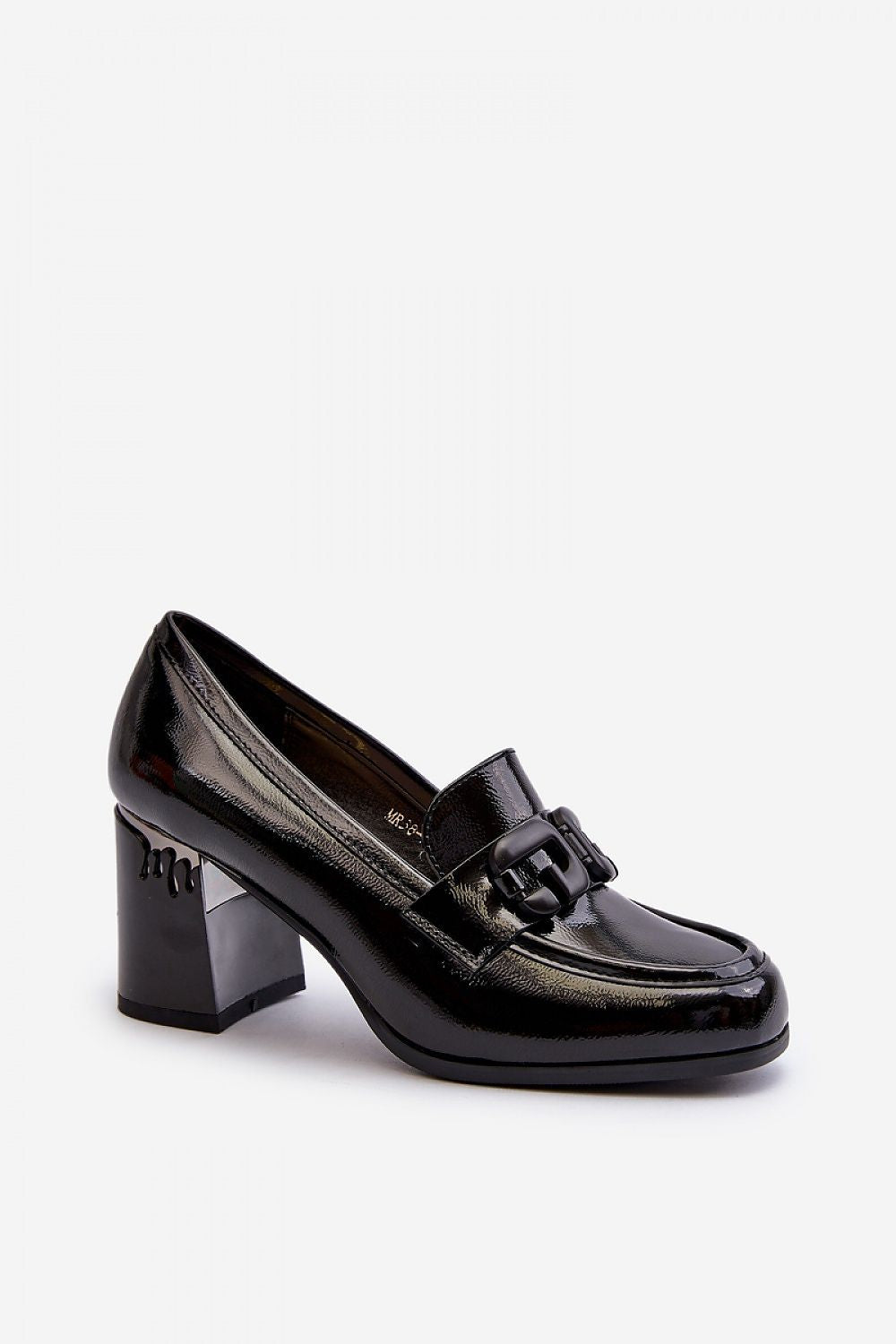 Elegant black heeled low shoes for women featuring a decorative strap, from Step in Style, showcasing high-quality eco leather.
