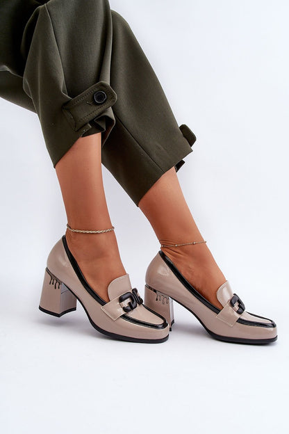 Stylish beige heeled low shoes for women with decorative strap, by Step in Style, crafted from eco leather with a luxurious finish.