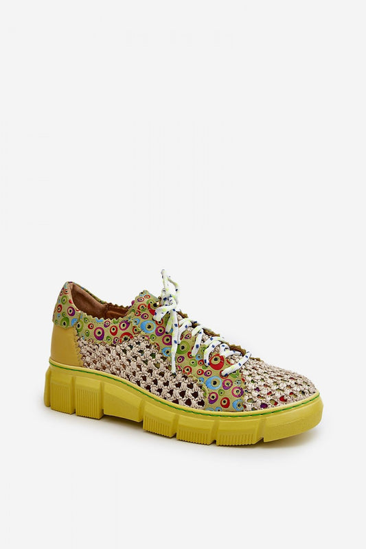 Elegant half shoes with a striking woven pattern and bright yellow sole, showcasing a blend of chic design and comfort by Step in Style.