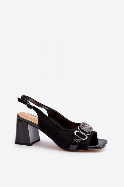 Elegant eco-suede heel sandals featuring a natural leather footbed and an adjustable strap, designed by Step in Style.