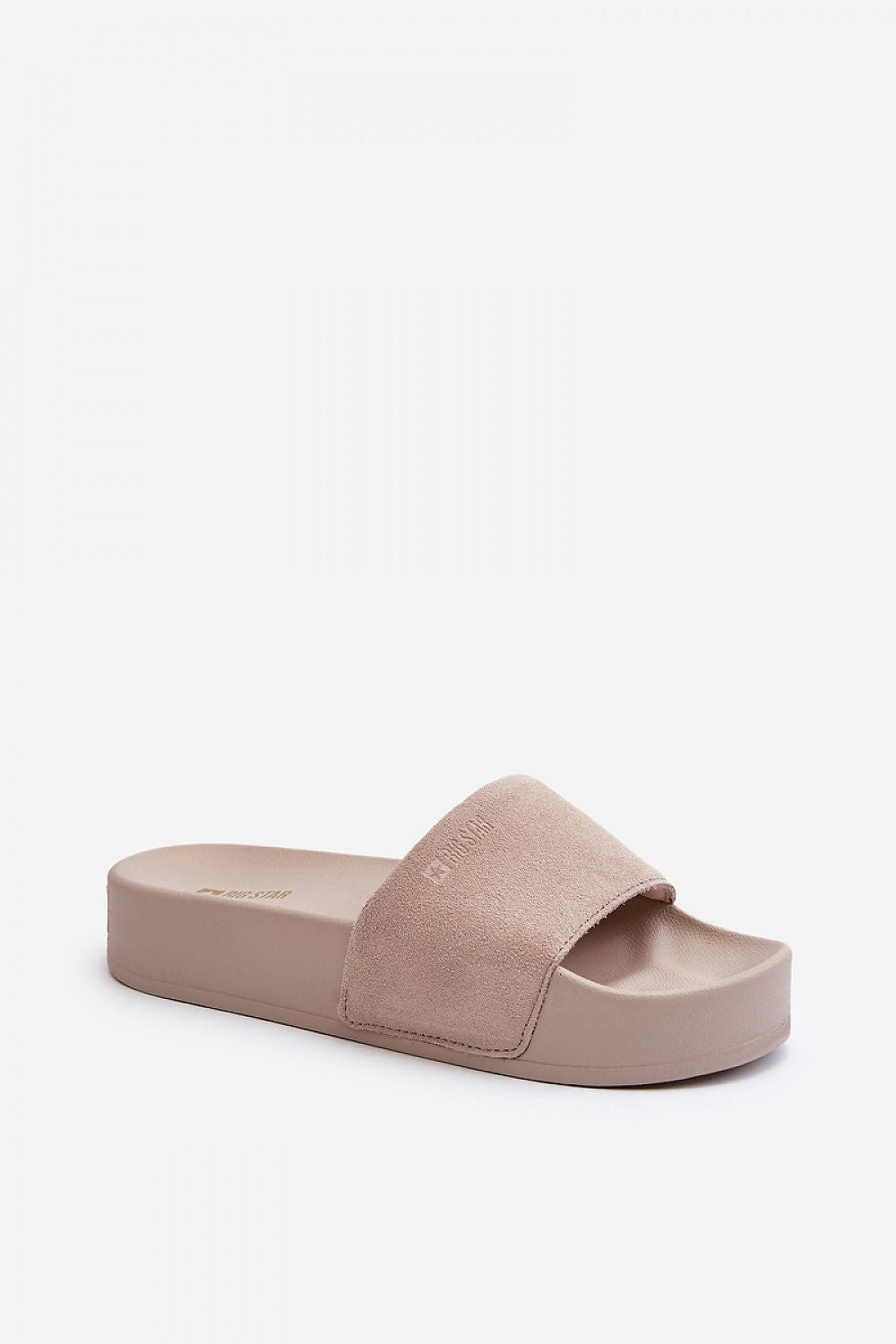 Sophisticated beige suede leather flip-flops with a 4cm platform, presented in a minimalist style, perfect for enhancing summer elegance by Step in Style.