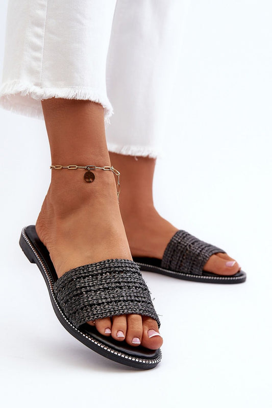 Luxurious classic women's braided flip-flops by Step in Style, featuring a stylish wide strap design, perfect for summer footwear. Ideal for a chic and comfortable summer look.