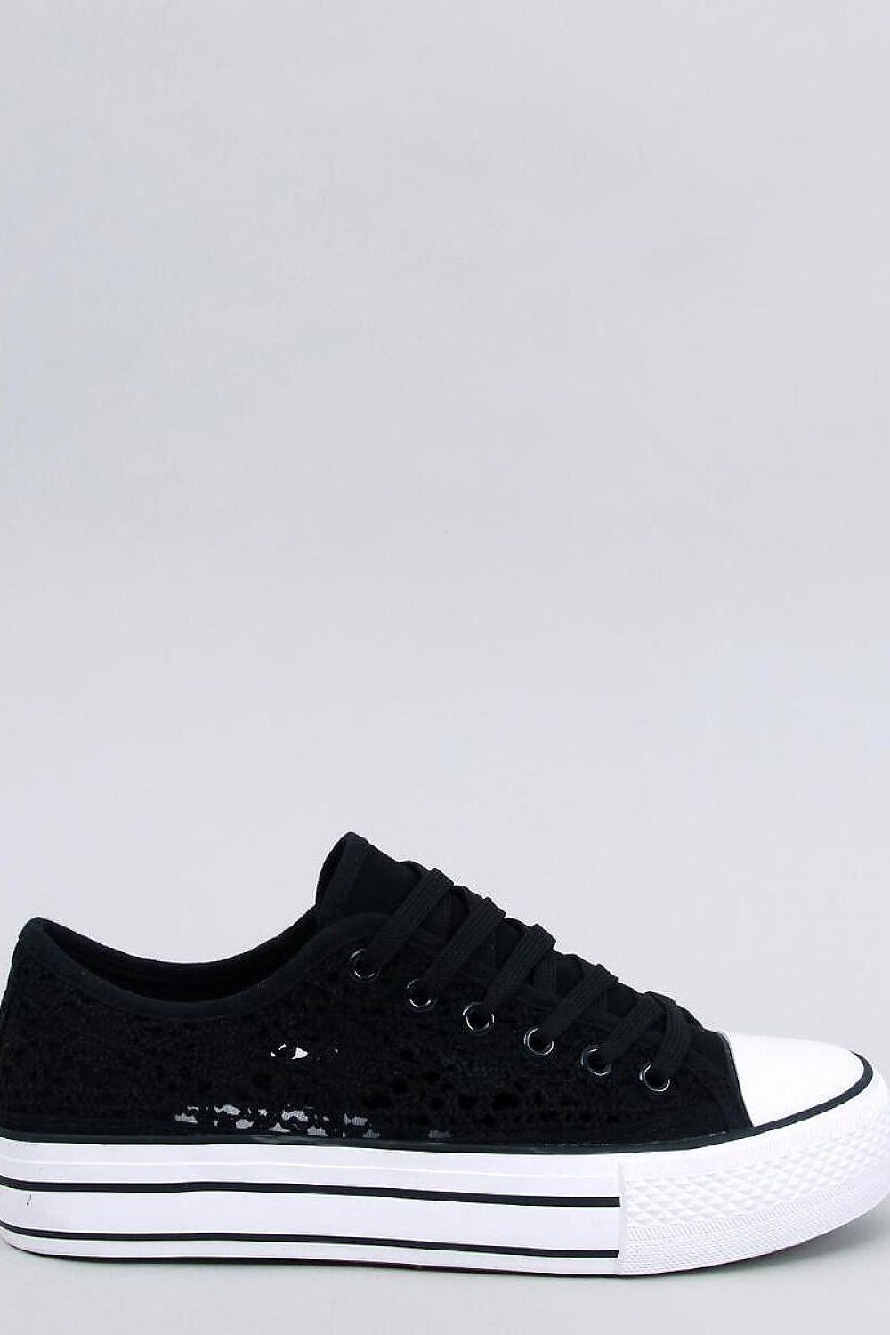 Inello women's luxurious black lace-up sneakers with a high sole, featuring a delicate fabric design, perfect for a fashionable and chic look.