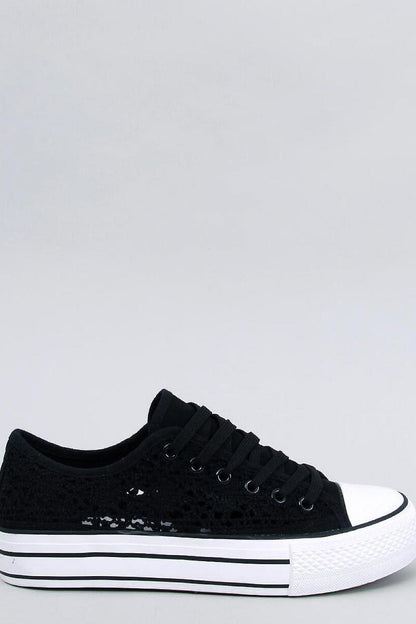 Inello women's luxurious black lace-up sneakers with a high sole, featuring a delicate fabric design, perfect for a fashionable and chic look.