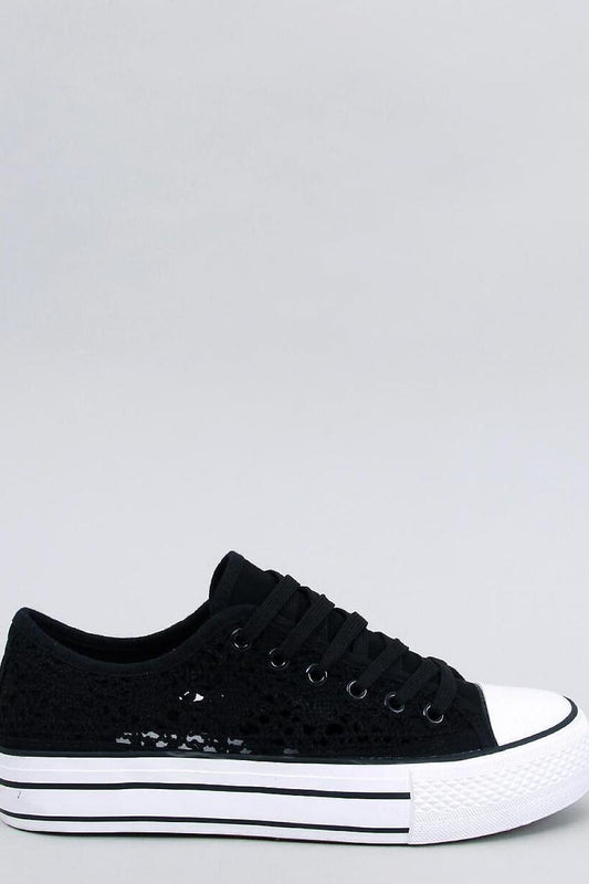 Inello women's luxurious black lace-up sneakers with a high sole, featuring a delicate fabric design, perfect for a fashionable and chic look.