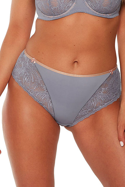 Gaia Elegance Lace Back Panties in grey, highlighting classic cut and lace details, designed for comfort and elegance, perfect addition to luxury lingerie collection.