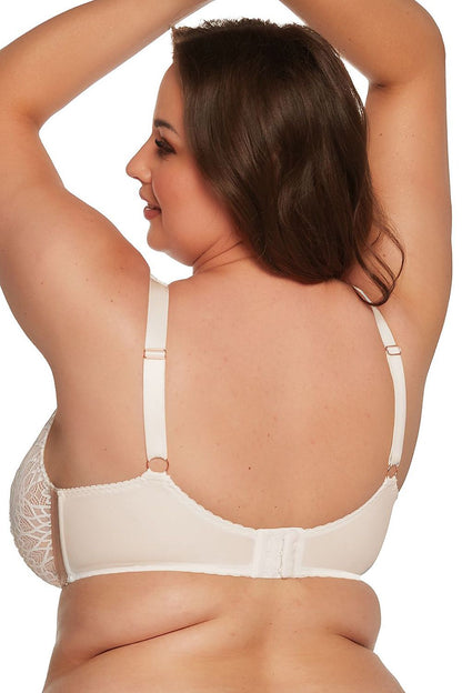 A close-up view of the back of the Luxurious Soft Gaia Bra by Gaia, highlighting adjustable comfort straps and secure fastening for a personalised fit.