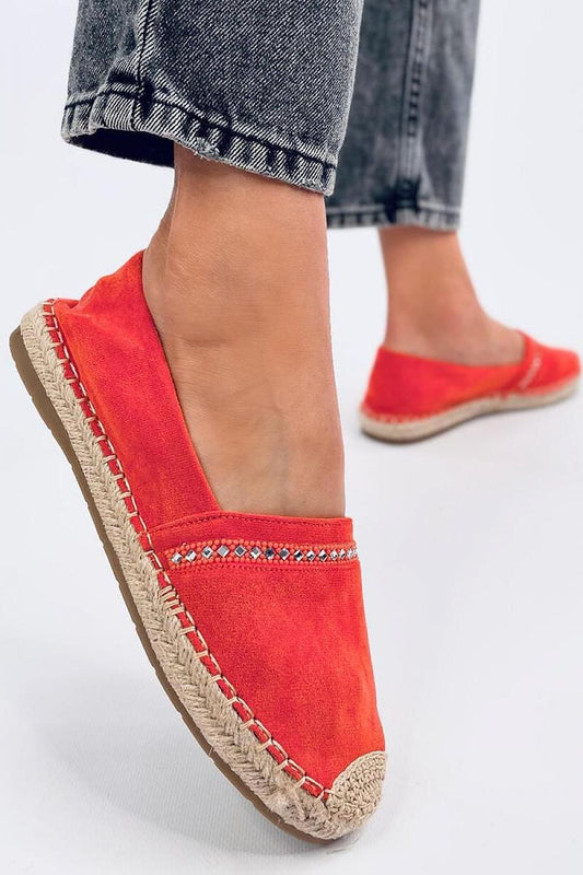 Elegant orange eco-friendly suede espadrilles from Inello, showcasing a stylish design with stone detailing, ideal for summer outings.