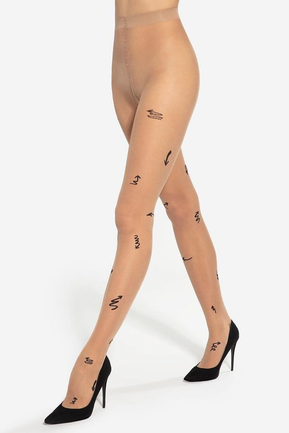 Gatta Women's Tights in a nude hue, adorned with delicate black patterns, ensuring a luxurious, smooth fit for fashionable wear.
