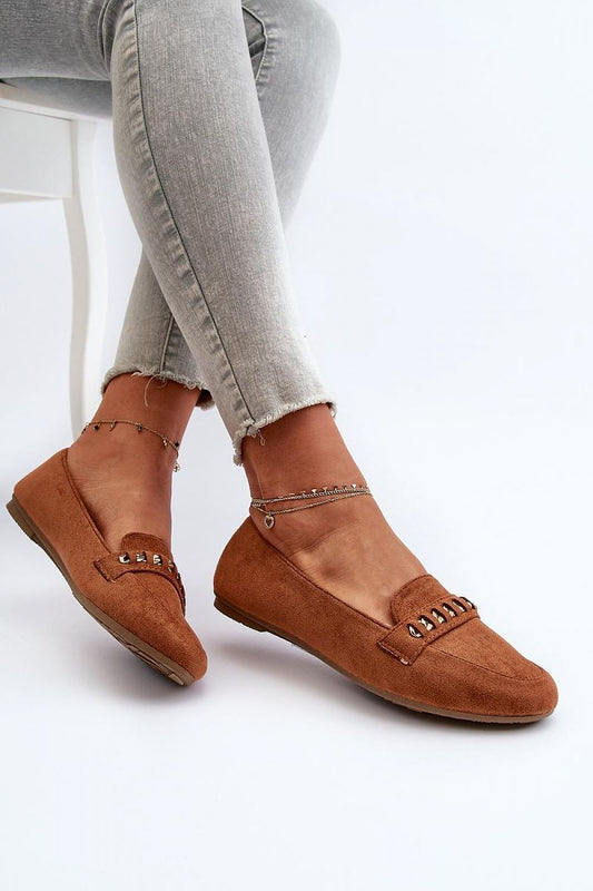 Women's eco-suede moccasins by Step in Style featuring shiny thread and chain strap, showcasing luxurious comfort and elegant design, perfect for summer outfits.