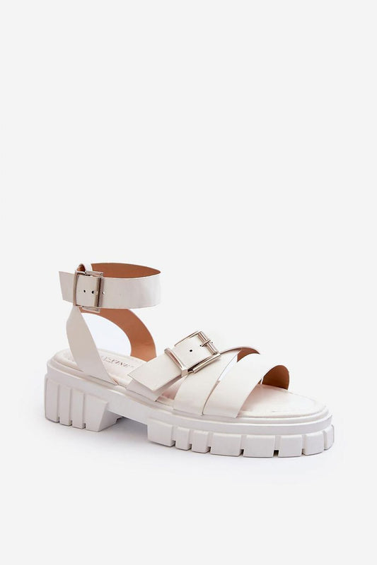 Elegant women's eco leather platform sandals with adjustable strap and soft insole, showcased in pristine white, from Step in Style.