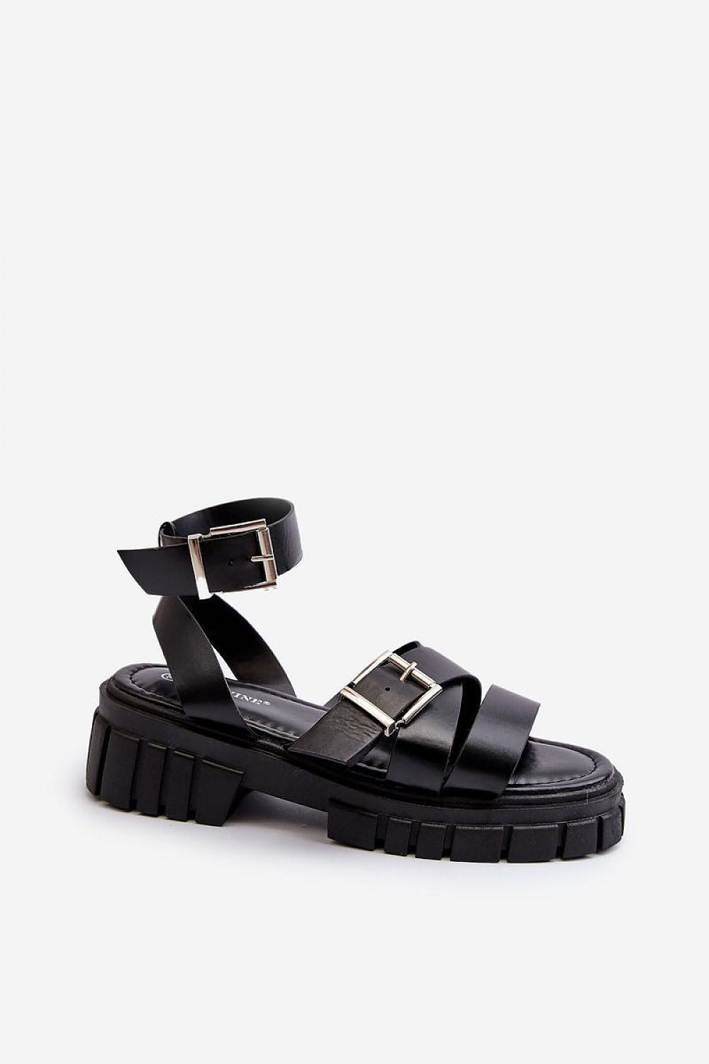 Trendy black eco leather platform sandals with adjustable buckled straps, elegantly displayed, by Step in Style.