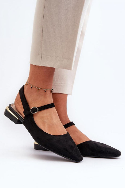 Elegant black eco-suede women's ballet flats with pointed toes and a comfortable low heel, showcased by Step in Style. Perfect for versatile styling.