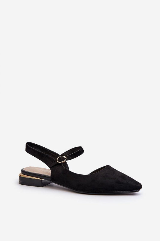 Chic black eco-suede slingback ballet flats with sleek pointed toes and a refined heel, designed by Step in Style for sophisticated everyday wear.