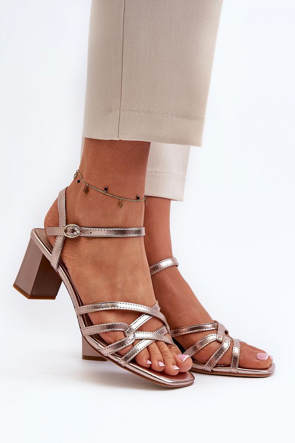 Elegant eco-leather women's heel sandals with adjustable buckle strap by Step in Style, featuring a stylish design and 6 cm post heel, perfect for formal or casual events.