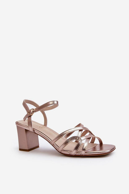 Chic eco-leather women's sandals with metallic finish by Step in Style, showcasing adjustable strap and 6 cm block heel, ideal for various celebrations.