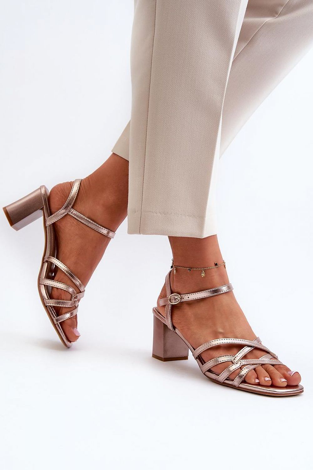 Elegant eco-leather women's heel sandals by Step in Style, featuring a stylish adjustable buckle strap and a 6 cm post heel, perfect for formal and casual occasions.