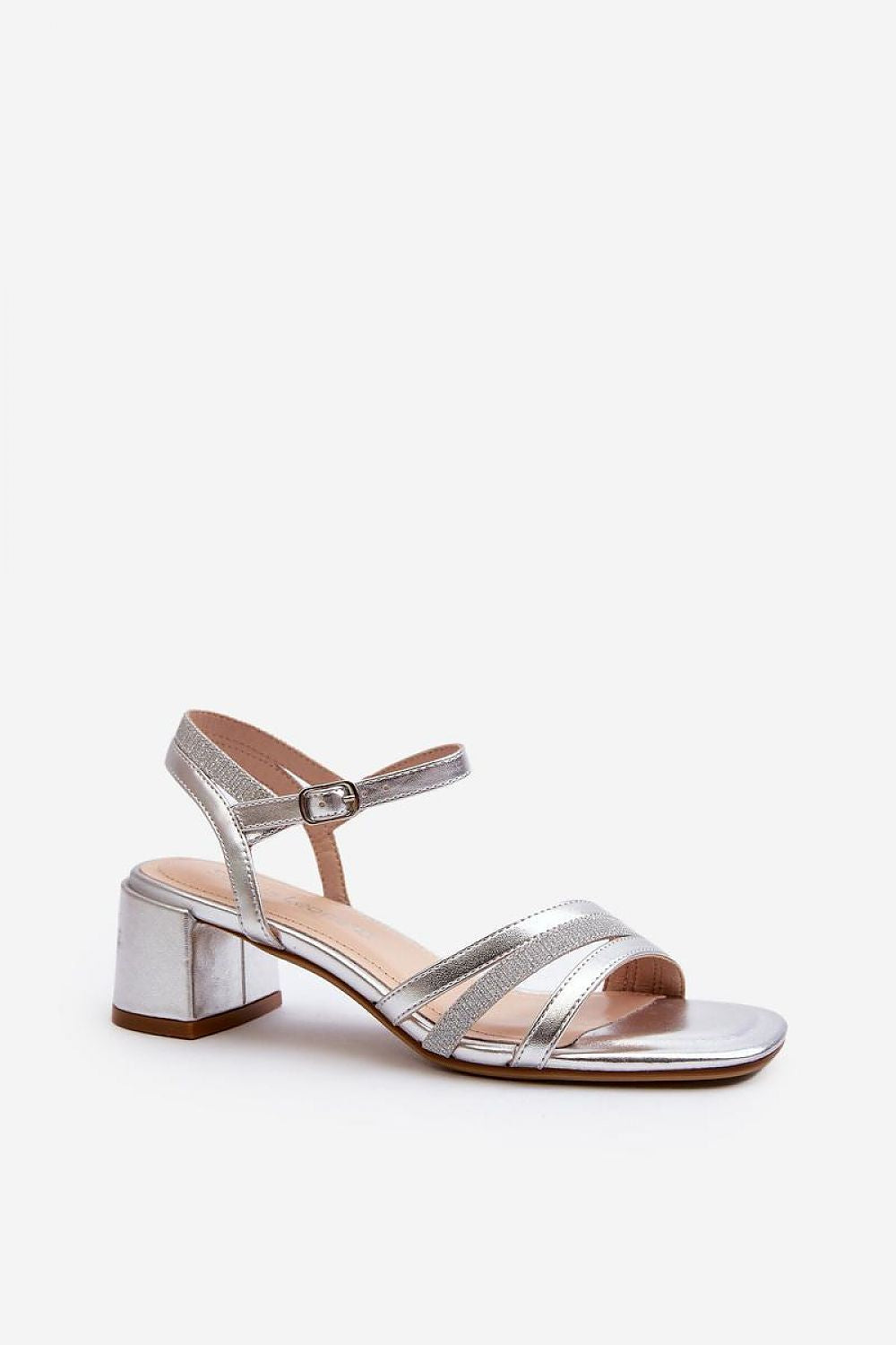Stylish silver eco leather heel sandals from Step in Style, designed with multiple straps and a comfortable low block heel, perfect for upscale events.