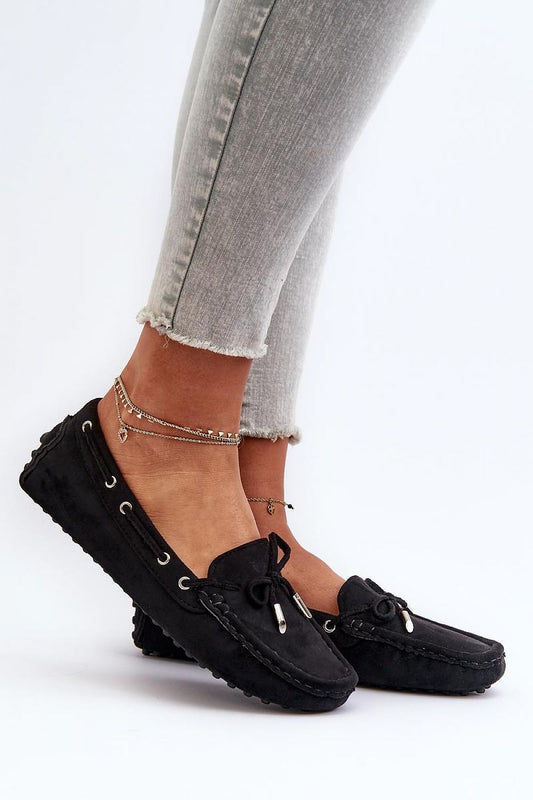 Elegant women's black eko suede moccasins from Step in Style, featuring a classic design and comfortable fit, perfect for everyday sophistication.