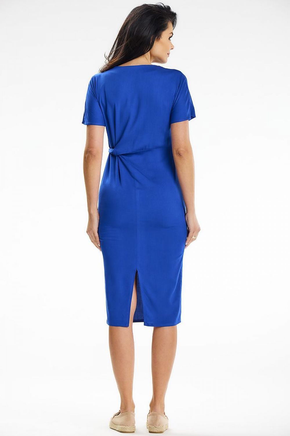 Stylish Awama midi dress with flattering heart neckline, ideal for work or social gatherings.