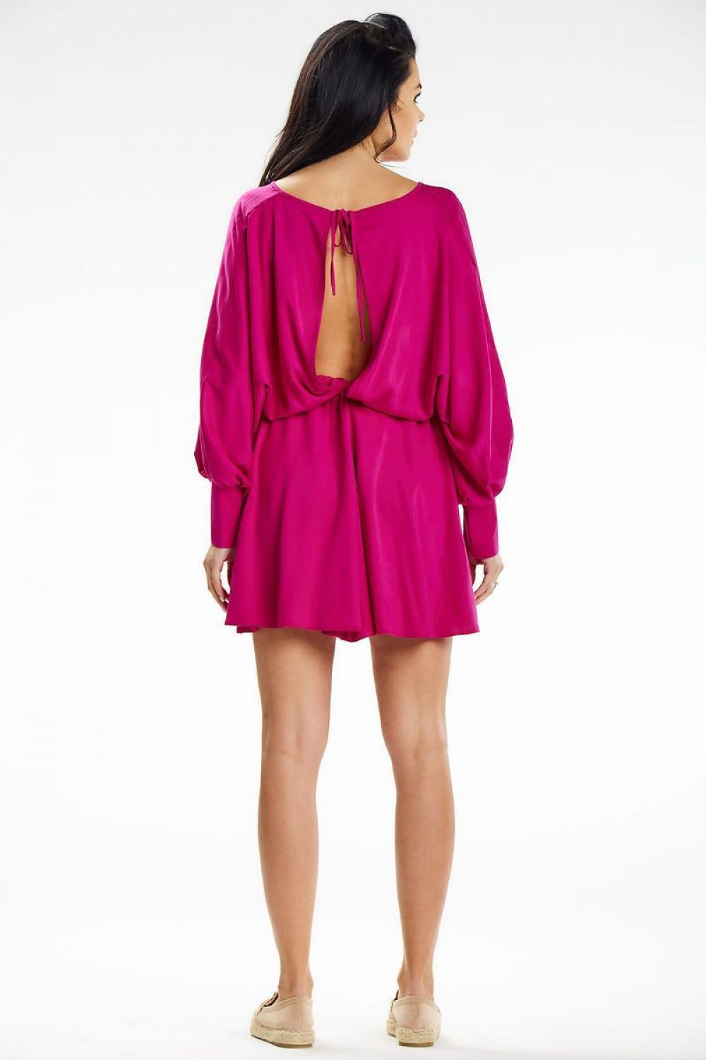 Elegant mini dress by Awama featuring a kimono top and elastic waistband, perfect for holiday parties and romantic dates.